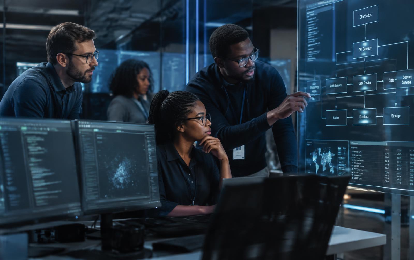 Sentrox engineers reviewing software architecture together